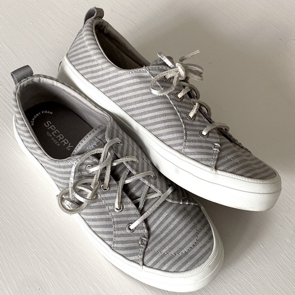 NEW SPERRY Crest Vibe Gray Metallic Stripe Memory Foam Top-Sider Shoes in Box - Picture 3 of 17